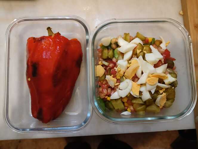 ensaladaJudíasVerdesPimientos rellenos